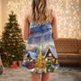 Christmas Santa Claus Reindeer Snowman Family In Love Gift Light Art Style - V-Neck Sleeveless Cami Dress