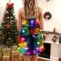 Christmas Santa Claus Tree Snowman Neon Light Style - V-Neck Sleeveless Cami Dress