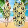 Colorful Farm Chicken Roosters Silhouettes Love Flowers Long Sleeve Midi Dress