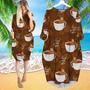 Cute Sloths Bear Relaxing In Coffee Cup On Dark Chocolate Long Sleeve Midi Dress