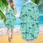 Dolphins Palm Trees Summer Long Sleeve Midi Dress