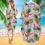 Flamingo With Summer Fruits Long Sleeve Midi Dress