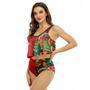 Half Side Fireball Watermelon Ruffled Vest Swimsuit