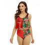 Half Side Tecate Watermelon Ruffled Vest Swimsuit