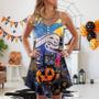 Halloween Black Cat Starry Night Funny Cat Painting Art Style - V-Neck Sleeveless Cami Dress