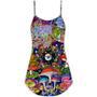 Hippie Mushroom Aliens Stay Hippie Colorful Art - V-Neck Sleeveless Cami Dress