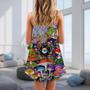 Hippie Mushroom Aliens Stay Hippie Colorful Art - V-Neck Sleeveless Cami Dress