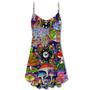 Hippie Mushroom Aliens Stay Hippie Colorful Art - V-Neck Sleeveless Cami Dress