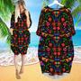 Mexican Flower Traditional Long Sleeve Midi Dress