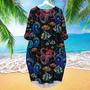 Octopus Sea Wave Tropical Fishes Pattern Long Sleeve Midi Dress