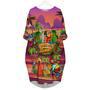 Parrot Drink Cocktail Tiki Party Beach Bar Pink Long Sleeve Midi Dress