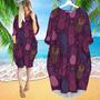 Pineapple Party Purple Summer Tropical Long Sleeve Midi Dress