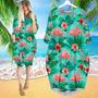 Pink Flamingos Exotic Birds Tropical Long Sleeve Midi Dress