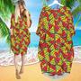 Red And Yellow Watermelon Slices Long Sleeve Midi Dress