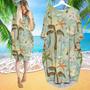 Retro Palm Tree On Beach Long Sleeve Midi Dress