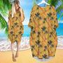 Retro Tropical Palm Tree Long Sleeve Midi Dress