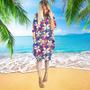 Tropical Flowers With Leaves Long Sleeve Midi Dress