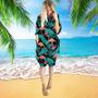 Tropical Leaves Flamingo Long Sleeve Midi Dress