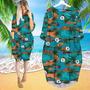 Vintage Summer Hawaii Palm Tree Island Long Sleeve Midi Dress