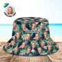 Custom Bucket Hat Personalized Face All Over Print Tropical Flower Print Hawaiian Fisherman Hat - Flamingo