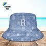 Custom Bucket Hat Unisex Blue Plaid Fisherman Hat Personalized Letter