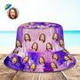 Custom Bucket Hat Unisex Personalized Face Hiking Beach Sports Hats Purple Abstract Texture