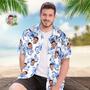 Custom Face All Over Print Men's Hawaiian Shirt Blue Leaves Gift For Him