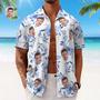 Custom Face All Over Print Men's Hawaiian Shirt Blue Leaves Gift For Him