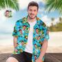 Custom Face All Over Print Men's Hawaiian Shirt Butterflies Yellow Flowers And Leaves