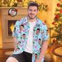 Custom Face All Over Print Men's Hawaiian Shirt Christmas Flamingo Seamless Pattern Hawaiian Shirt