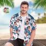 Custom Face All Over Print Men's Hawaiian Shirt Flamingo And Flowers Blue Leaves