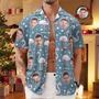 Custom Face All Over Print Men's Hawaiian Shirt Flamingo In Santa Hat Christmas Shirt