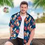 Custom Face All Over Print Men's Hawaiian Shirt Pink Flowers And Monstera Deliciosa