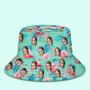 Custom Face Bucket Hat Flamingo Tropical Hat With Allover Printed Green And Palm Leaves