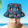 Custom Face Bucket Hat Number And Face Hat Dark Blue Sleeves And Pink Flowers