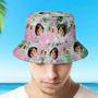 Custom Face Bucket Hat Number In Wine Glass Pink And Green Sleeves Face Bucket Hat Gift For Him