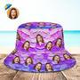 Custom Face Bucket Hat Personalized Wide Brim Outdoor Unisex Summer Hats Purple Oil Painting Style