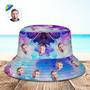 Custom Face Bucket Hat Unisex Personalized Hiking Beach Sports Hats Purple And Blue Abstract Texture