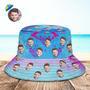 Custom Face Bucket Hat Unisex Personalized Photo Wide Brim Outdoor Summer Hats Blue And Pink Oil Painting Style