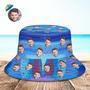 Custom Face Bucket Hat Unisex Personalized Photo Wide Brim Outdoor Summer Hats Blue Oil Painting Style