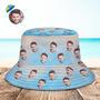 Custom Face Bucket Hat Unisex Personalized Photo Wide Brim Outdoor Summer Hats Light Blue Oil Painting Style