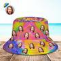 Custom Face Bucket Hat Unisex Personalized Wide Brim Outdoor Summer Hats Abstract Texture Purple Yellow And Pink