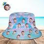 Custom Face Bucket Hat Unisex Personalized Wide Brim Outdoor Summer Hats Blue And Pink Oil Painting Style