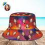 Custom Face Bucket Hat Unisex Personalized Wide Brim Outdoor Summer Hats Brownish Red Color Abstract Texture