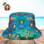 Custom Face Bucket Hat Unisex Personalized Wide Brim Outdoor Summer Hats Dark Green Abstract Texture