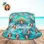 Custom Face Bucket Hat Unisex Personalized Wide Brim Outdoor Summer Hats Green Abstract Texture