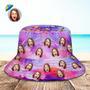 Custom Face Bucket Hat Unisex Personalized Wide Brim Outdoor Summer Hats Pink And Purple Abstract Texture