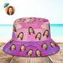 Custom Face Bucket Hat Unisex Personalized Wide Brim Outdoor Summer Hats Purple And Pink Oil Painting Style