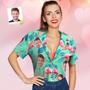 Custom Face Hawaiian Shirt Flamingo Tropical Shirt Couple Outfit All Over Printed Green And Palm Leaves