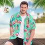 Custom Face Hawaiian Shirt Flamingo Tropical Shirt Couple Outfit All Over Printed Green And Palm Leaves